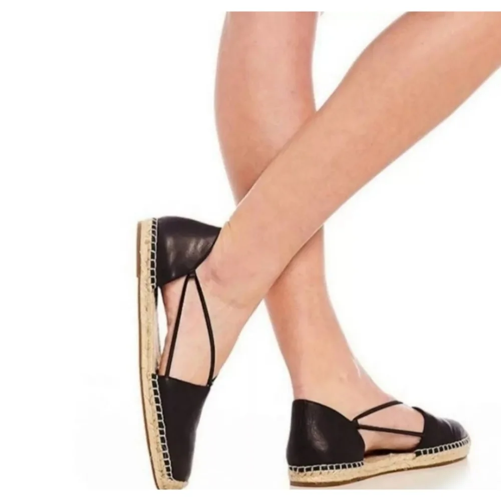 Eileen Fisher Wali Black Leather Espadrilles Women’s 6.5 Slip On Flat Loafers